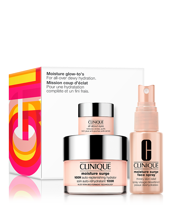 Moisture Glow-To&#039;s: Hydrating Skincare Set, Kolme ihonhoidon suosikkituotetta ihon päivittäiseen kosteutukseen.